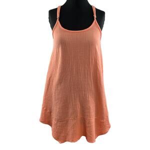 BOBI Coral Orange Scoop Neck Sleeveless Gauze Cotton Seersucker Mini Dresss S